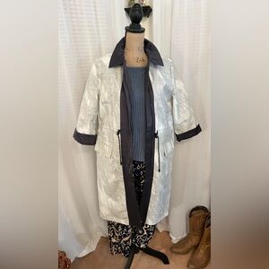 SimplyVera Vera Wang Trench Car Coat White Grey Print Zip Closure Size L